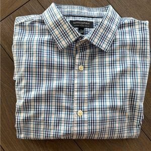 Banana Republic Blue Plaid Men's Shirt Non-iron Slim Fit 16~16 1/2